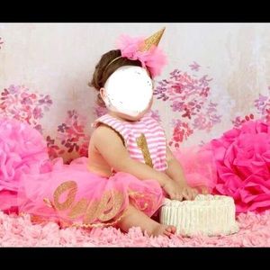 Mud Pie 1 Birthday tutu headband diaper cover bib